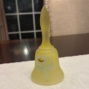 Yellow Uranium Glass Bell with Daisy